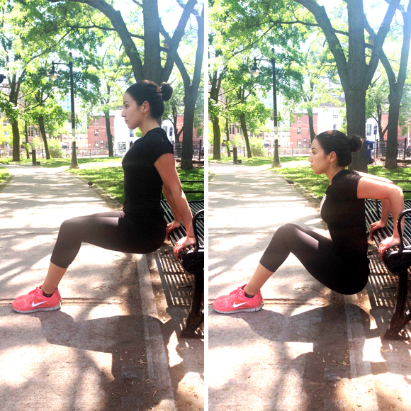 Outdoor Playground Workout by Lara Marq - Tricep Dip on the Park Bench